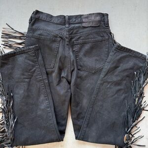 Handmade Vintage Black (Levi’s) Fringe Jeans Warrior USA Rework Western Biker 28